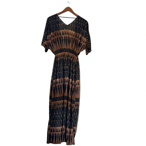 Brigitte Cover Up S Graphic Print Duster Tie-Front Vacation Resort Quiet Luxury - Picture 2 of 7